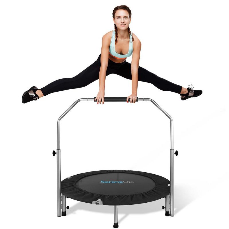 SereneLife 40 Inch Portable Highly Elastic Pro Aerobics Fitness Jumping Sports Trampoline with Handrail and Padded Cushion, Adult Size, 1 of 7