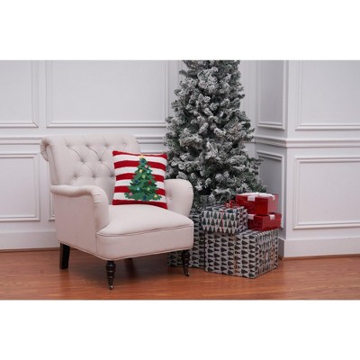 Festive Red and White Hooked Christmas Tree Throw Pillow