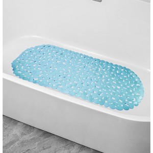 Home Mart Goods Light Blue Stone Pebbles Vinyl Non-Slip Bathtub Shower Mat With Suction Cups -26.7" x13.8" - 1 of 4