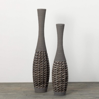 Sullivans 39.5" & 47.5" Two-Toned Woven Rattan Vases Set of 2, Gray