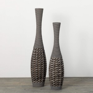 Sullivans 39.5" & 47.5" Two-Toned Woven Rattan Vases Set of 2, Gray - 1 of 4