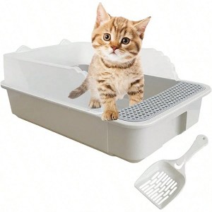 HTUTWOO Open Cat Litter Box ,Heightening Anti-Splashing Cats Litter Pan, With Litter Sifting Scoop, Semi-Enclosed Removable Kittens Litter For Boxes - 1 of 4