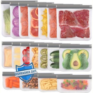 10 Pack Dishwasher Safe Reusable Bags, 3 Gallon 4 Sandwich 3 Snack Leakproof - 1 of 4