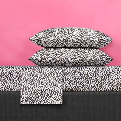 Queen Leopard Print Satin Microfiber Bedding Set