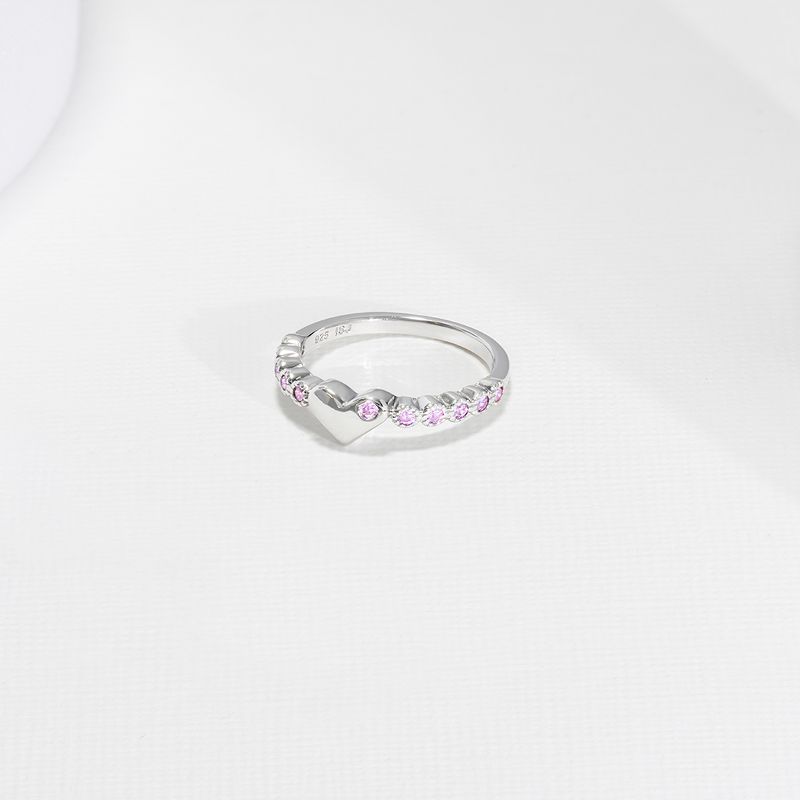 Girl's Pink Heart & CZ Band Sterling Silver Ring - In Season Jewelry, 4 of 6