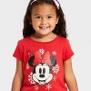 Toddler Girls' Minnie Mouse Holiday Short Sleeve Graphic T-Shirt - Red - 2 of 4