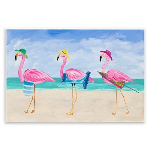 Stupell Industries Cute Pink Flamingos Beach Attire Strolling Coast Illustration  Wall Plaque Art - 1 of 4