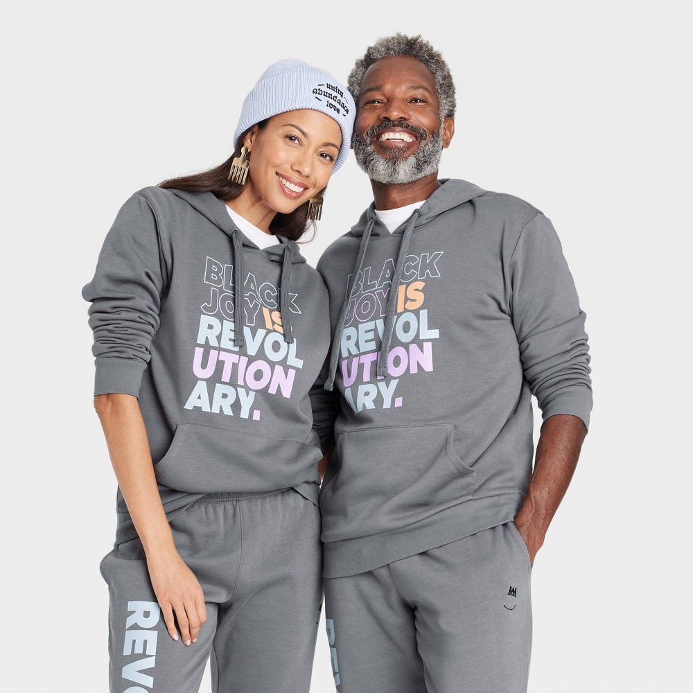 Black History Month Adult Black Men Smile 'Black Joy' Hoodie - Gray M