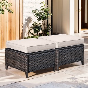Buenhomino Patio Wicker Ottomans Set of 2, Multipurpose Outdoor Ottomans for Patio, Additional Seating, Footrest, Side Table, Removable Cushions - 1 of 4