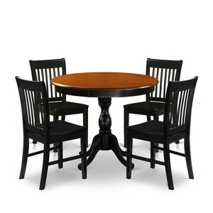 HomeStock 5-Piece Black and Cherry Finish Solid Wood Top Dining table with 4 Chairs with Slat Back - 1 of 4