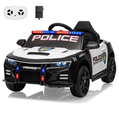 12V Ride On Police Car for Kids with Remote Control, Emergency Alert Tones, Megaphone, Flashing Lights, Music, Spring Suspension-Christmas Gift