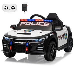 12V Ride On Police Car for Kids with Remote Control, Emergency Alert Tones, Megaphone, Flashing Lights, Music, Spring Suspension-Christmas Gift - 1 of 4
