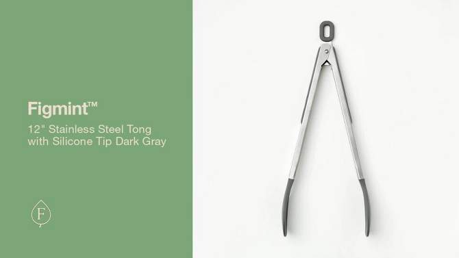 12&#34; Stainless Steel Tong with Silicone Tip Dark Gray - Figmint&#8482;, 2 of 5, play video