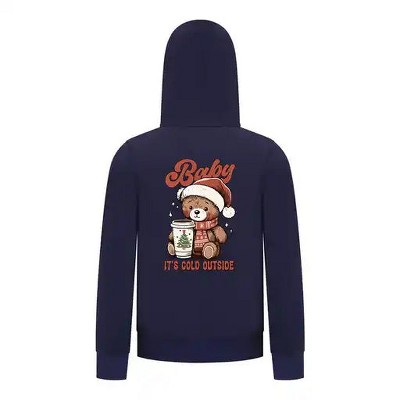 Everyday Kids Christmas Collection Baby It’s Cold Outside Zip Up Hoodie – Holiday Sweatshirt - Navy
