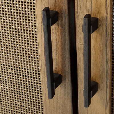 Warwick Brown Wood and Rattan 2-Door Cabinet with Adjustable Shelving
