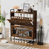 Chic Crate-2-Drawer Flip-Top Shoe Cabinet – Narrow | Entryway | Metal Legs | Rustic Brown | 31.5inx8.5inx39.5in - 2 of 4