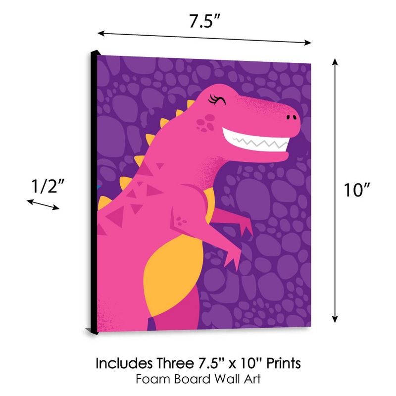Big Dot of Happiness Roar Dinosaur Girl - Dino Mite T-Rex Nursery Wall Art and Kids Room Decorations - Gift Ideas - 7.5 x 10 inches - Set of 3 Prints, 5 of 8