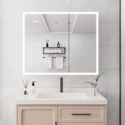VYNXARIA 36"x30" Double Door Lighted Medicine Cabinet with Defogger & USB Ports
