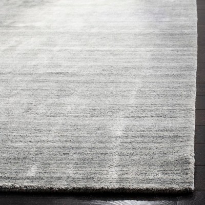 Light Grey Hand-Knotted Wool and Viscose Area Rug 6'x9'