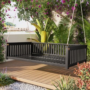 Patio Porch Swing, Loveseat Garden Swing Bed Wood Hanging Seat with Ropes - ModernLuxe - 1 of 4