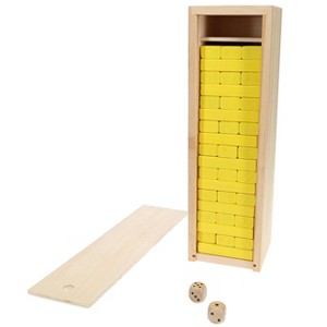 WE Games Wood Block Stacking Party Game That Tumbles Down when you play - Includes 12 in. Wooden Box and die - 1 of 4