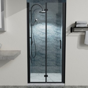 34 to 35-3/8 in. W x 72 in. H Bi-Fold Semi-Frameless Shower Doors in Matte Black with Clear Glass - 1 of 4