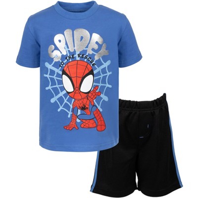 Marvel Spidey And His Amazing Friends Spider-man Toddler Boys Graphic T- shirt And Mesh Shorts Outfit Set Blue/black 5t : Target