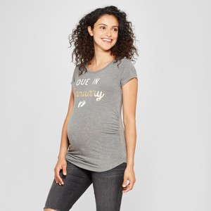 Maternity Due In January Short Sleeve Graphic T-Shirt - Grayson Threads Charcoal Gray L, Women