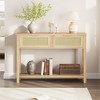 Rattan Entryway Table, Boho Console Table with Drawers, 2 Tier Sofa Table with Storage, Wooden Console Table - 3 of 4