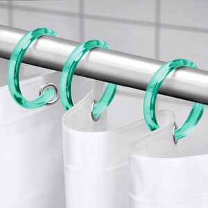 Home Mart Goods 12 Piece Premium Plastic Teal Blue Shower Curtain Hooks Rings Round 2.3" Inches - 1 of 4