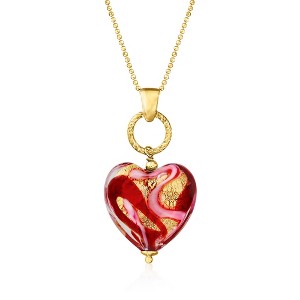 Ross-Simons Italian Red and Pink Murano Glass Heart Necklace in 18kt Gold Over Sterling - 1 of 4
