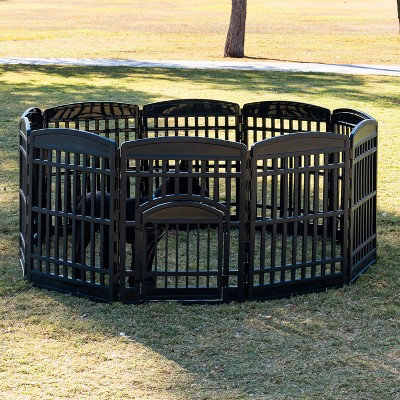 Black 10-Panel Plastic Pet Playpen with Door