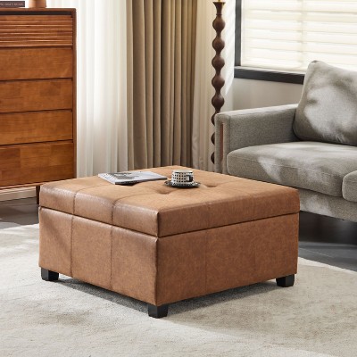 Kumasinova 35" Square Storage Ottoman Bench,Versatile Foot Rest with Tufted Waffle Stitching,Bed Bench with Soft-Close Lid,Ottomans for Living Room