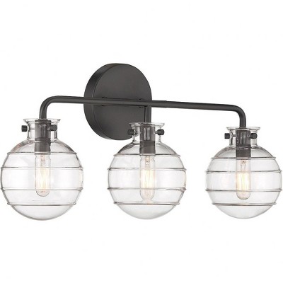 Matte Black 3-Light Vanity Light with Clear Swirl Glass Shades