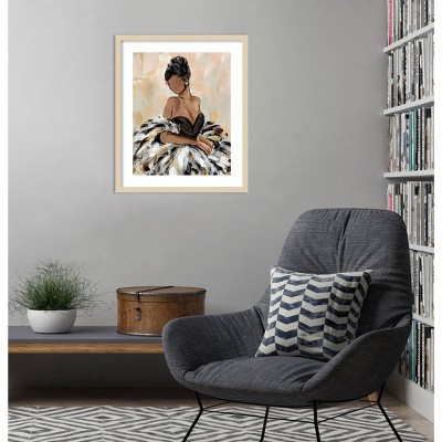 Elegant Black Dress with Feathers 21"x25" Wood Framed Wall Art