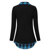 Clearlove Women's Long Sleeve V Neck Contrast Collar Shirt A-line Pleated Office Tunic - 3 of 4