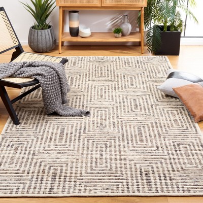 Hand-Knotted Ivory Wool Rectangular Area Rug