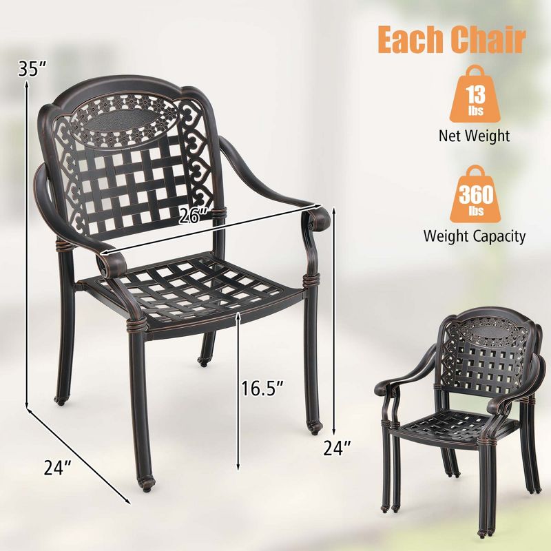 Costway 2pcs Patio Cast Aluminum Armrest Chairs Dining Stackable Outdoor Bronze/White, 4 of 9