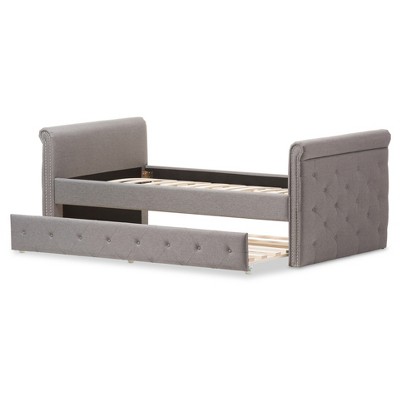 Gray Twin Upholstered Daybed with Tufted Nailhead Trim and Trundle