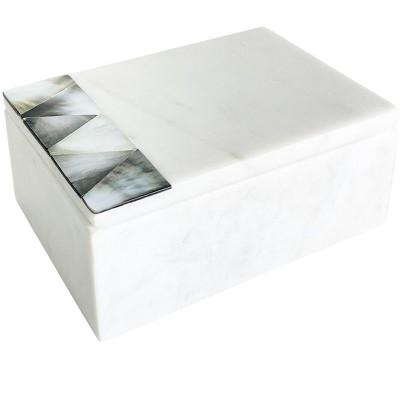 Iridescent Grey Mother of Pearl on White Marble Decorative Box
