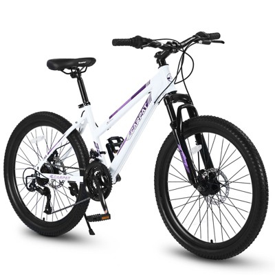 VisioGear Mountain Bike for Teenagers Girls Women, 21 Speeds with Dual Disc Brakes and 100mm Front Suspension, White, 66*24.8*35