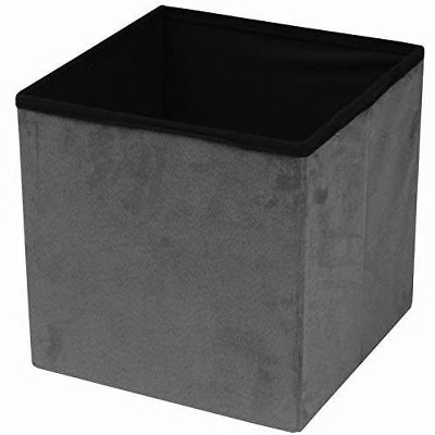 Sleek Gray Faux Suede Foldable Storage Ottoman with Tufted Lid
