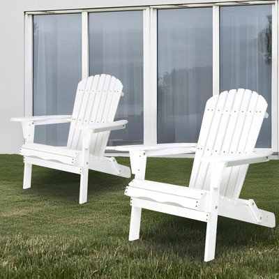 SKRAN Outdoor Folding Adirondack Chair Set of 2 with Pre-Assembled BackRest, Wood Patio Chair for Garden Backyard Porch Poo