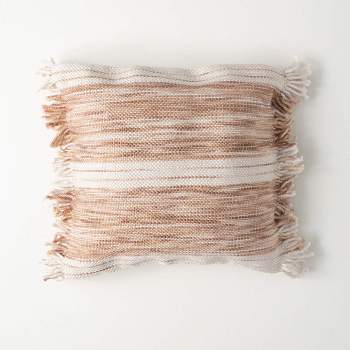 Sullivans 18" Mocha Striped Fringed Pillow, Cotton