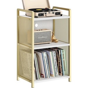 Golden Record Player Stand, Metal Turntable Stand with 3-Tier Storage, Vinyl Bedside End Table for Living Room Bedroom Office - 1 of 4