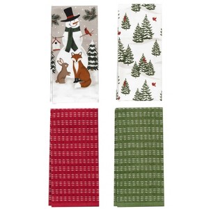 John Ritzenthaler Co. 100% Cotton Kitchen Towels Snowman Forest Pine Tree Absorbent Dish Towels for Drying & Cleaning Soft & Durable (Set of 4) - 1 of 4