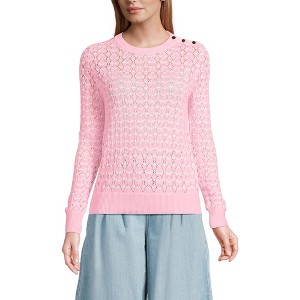 Lands' End Women's Cotton Viscose Button Shoulder Modern Crew Sweater - 1 of 4