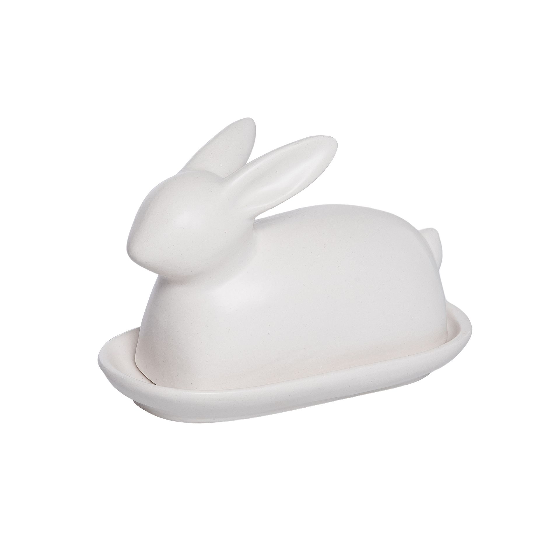 Transpac Dolomite Rustic Bunny Butter Dish and Lid Tabletop Container White for Easter Serving and Entertaining