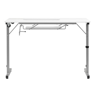 Rollaway II Silver and White Foldable Sewing Table with Laminate Top