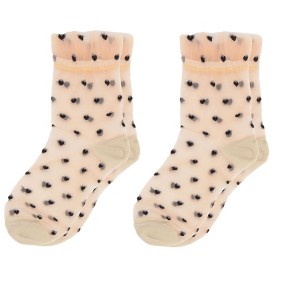 Anna-Kaci Women's Sheer Crew Socks with Flocked Heart Pattern and Reinforced Toe and Heel 2-Pack - 1 of 4